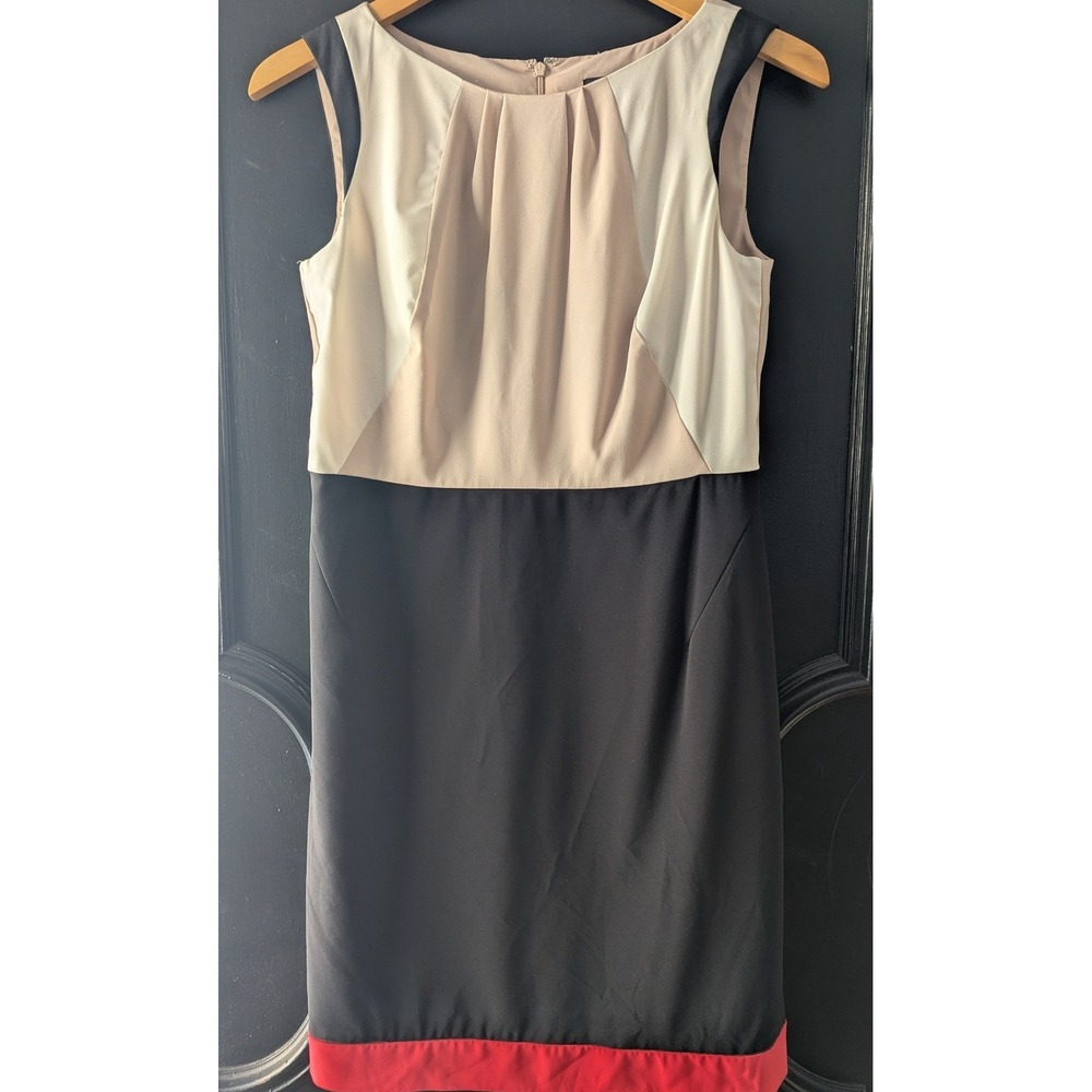 Ann Taylor Colorblock Sheath Dress Red Trim Sleeveless Business Casual Size 8P‎